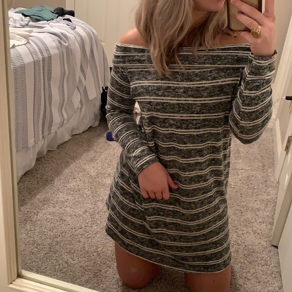 Grey and cream striped sweater dress - Picture 1 of 3